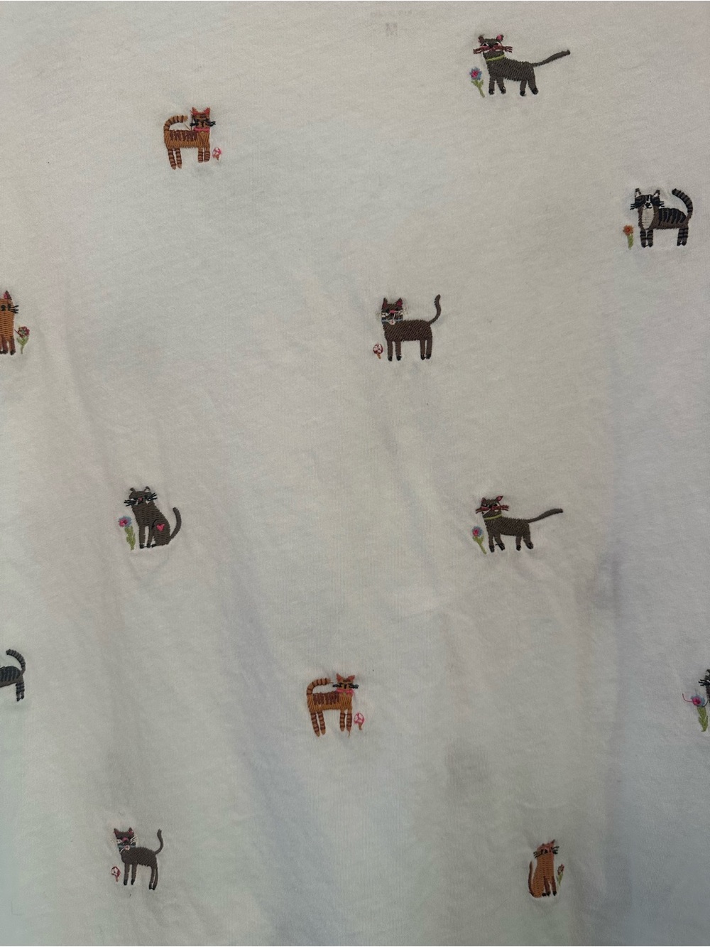 Natural Life Fave Little Things Embroidered Cat 100% Cotton White T-Shirt - Picture 5 of 6